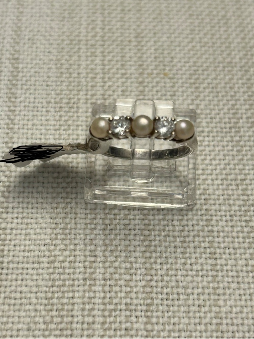 Pearl and CZ Ring Set in Sterling Silver